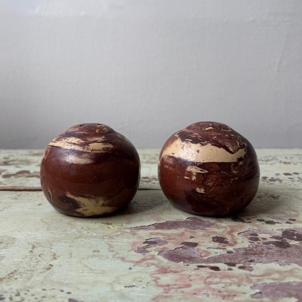 Vintage 80s Salt & Pepper Shakers Natural Ceramic Terracotta Pottery